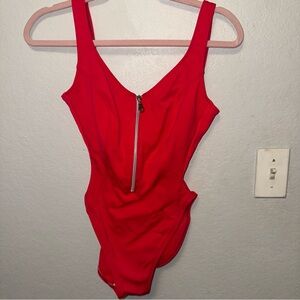 Vibrant Red Zip-Front Women's One Piece Swimsuit